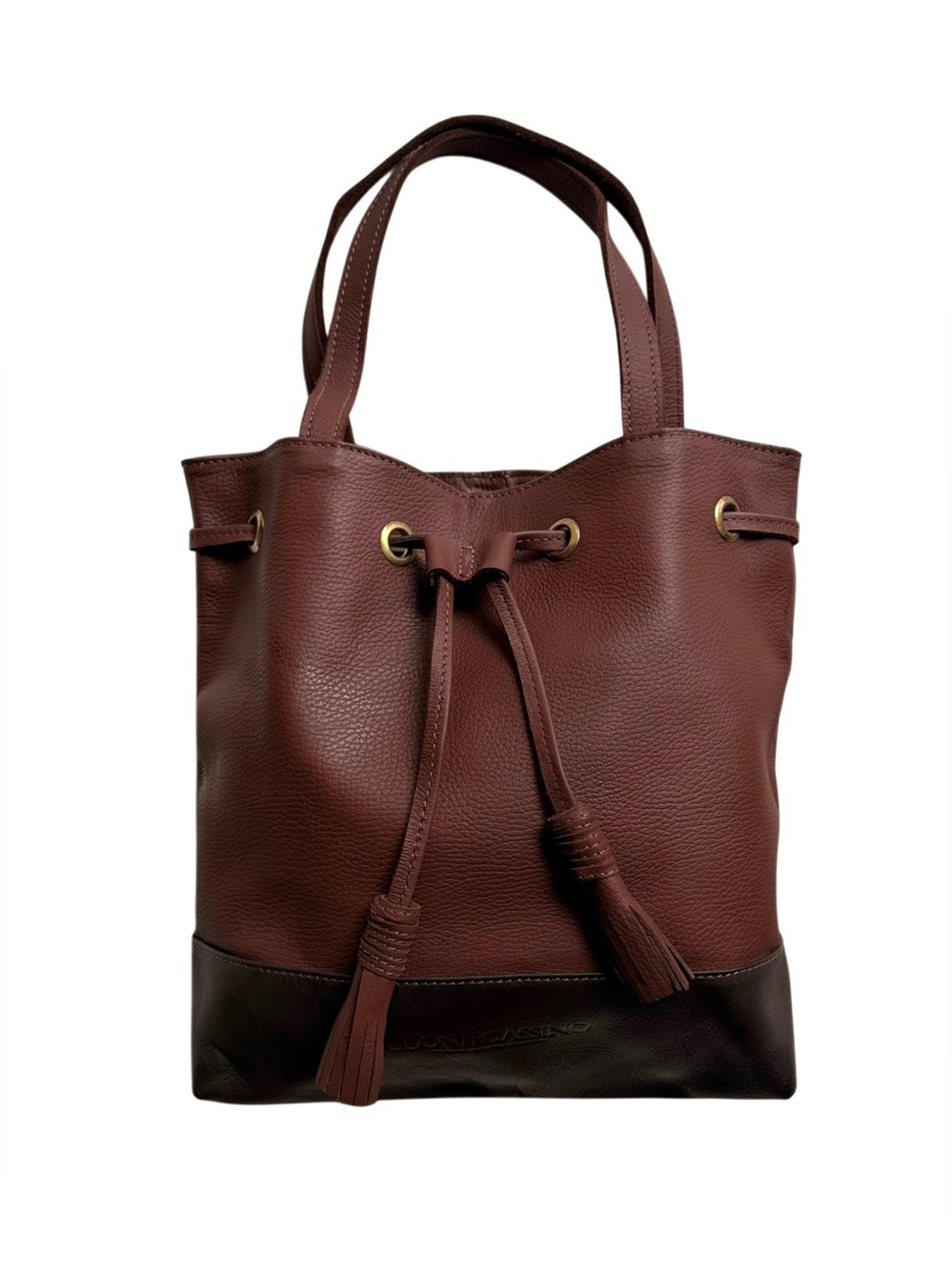 Vintage Italian Montecassino Leather Bucket Bag with Tassel Drawstring